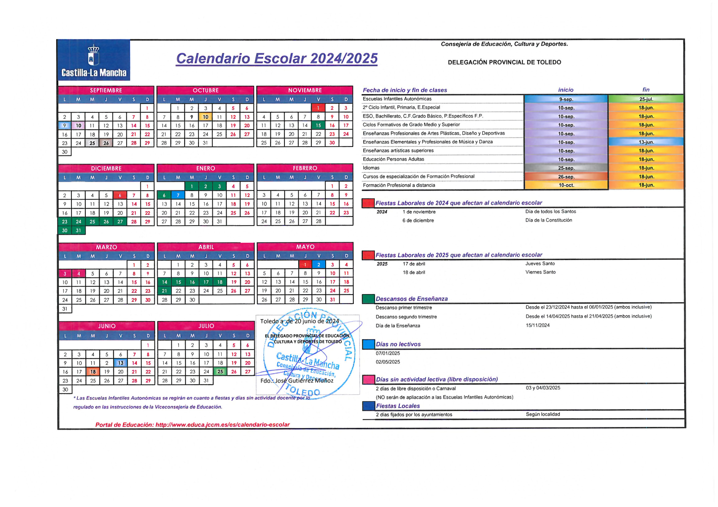 calendario escolar Toledo 24 25 1 - Calendario Escolar